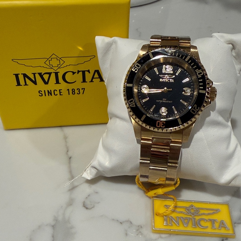 Invicta Rose Gold and Black Women's Stainless Steel Bracelet Watch